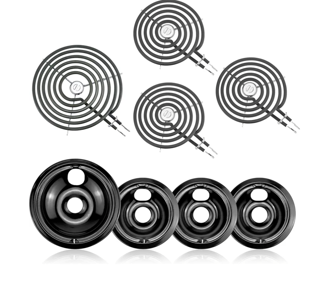 Black Electric Stove Burner Drip Pans WB31M19(8”) WB31M20(6”) and Electric Stove Burner Replacement MP15YA(6") MP21YA(8") for GE Hotpoint Kenmore Electric Range Stove by MIFLUS