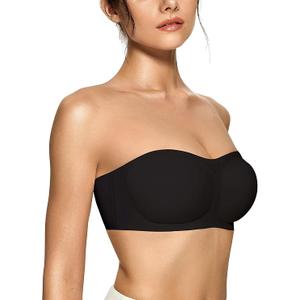 OEAK Women's Strapless Bras Push Up Bandeau Bra Non Slip Wireless Supportive Padded Bras Seamless Comfortable Tube Bra, Black, Large