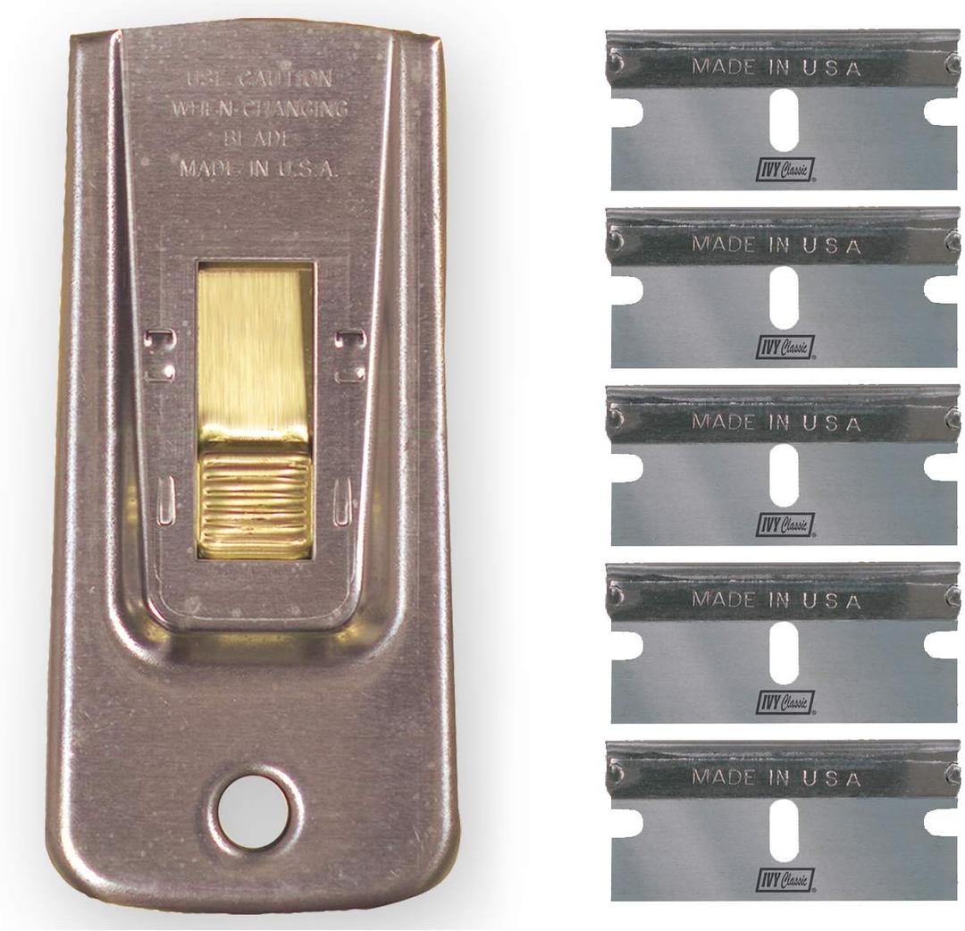 IVY Classic 11156: Razor Blade Scraper, 1 Pack, with 5 High Carbon Steel Blades, Made in USA