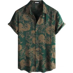 Mens Hawaiian Shirt Short Sleeve Button Down Tropical Shirts Casual Floral Summer Beach Shirt (Small, Dark Green Flower)
