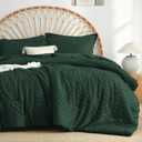 Litanika Dark Green Queen Size Comforter Sets, Bed in a Bag 7 Pieces Boho Tufted, Shabby Chic Bedding Set with Comforter, Sheet, Pillowcases & Shams