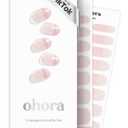 ohora Semi Cured Gel Nail Strips (N Romantic French) - Pink, French, Works with Any UV/LED Lamps, Salon-Quality, Long Lasting, Easy to Apply & Remove - Includes 2 Prep Pads, Nail File & Wooden Stick
