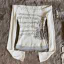 Y2K Emo Grunge Goth Shirt Long Sleeve Off Shoulder Teen Girls T-Shirt Alt Top 2000s Clothes (White, S)