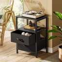 Huuger Night Stand Set of 2, Nightstand with 2 Drawers, Bed Side Table with Open Shelf, Wooden Top, End Table, Fabric Drawer, for Bedroom, Black (11.8"D x 15.7"W x 23.6"H)