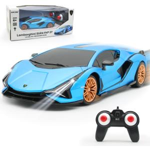 QUN XING Remote Control Car 1:24 Officially Licensed 2.4GHZ Rc Cars Lambo Sport Racing Toy Car for Kids Boys 4-7 Years Birthday Gift, Blue