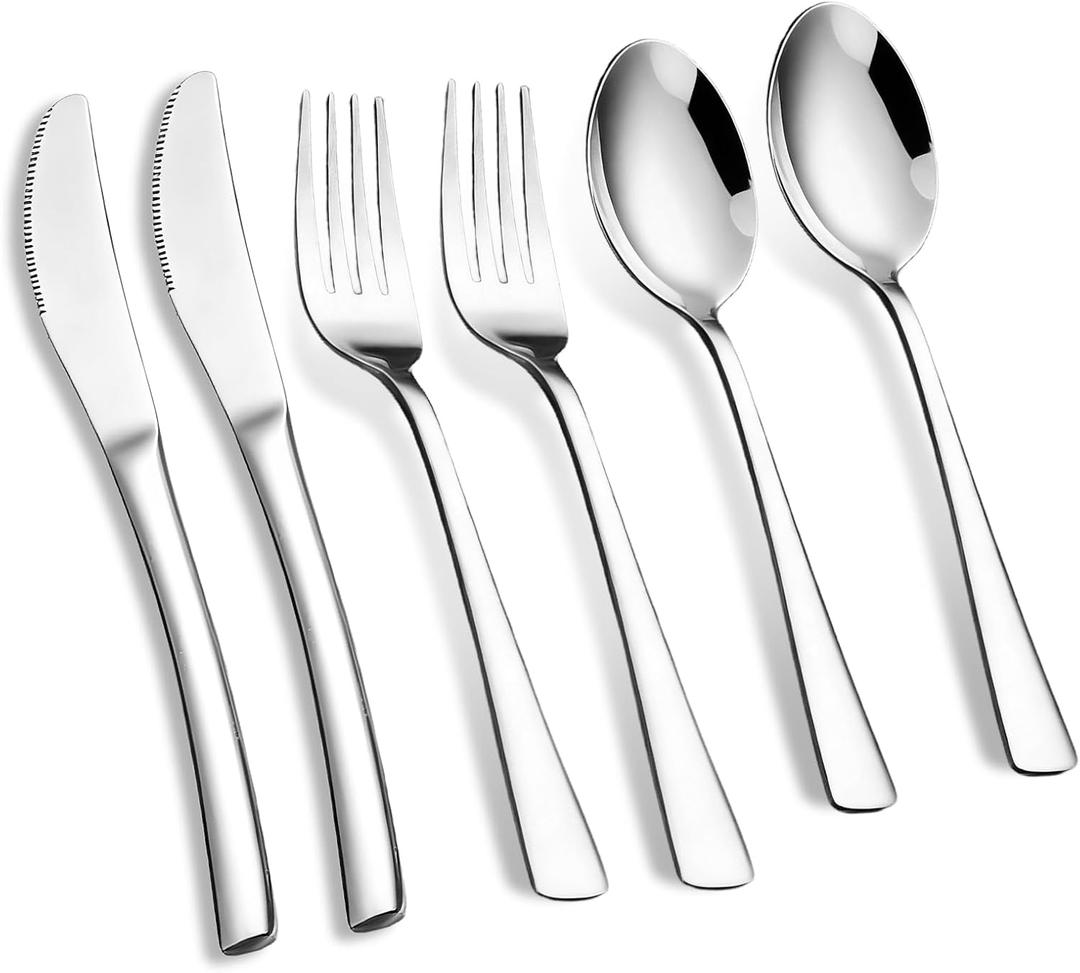 6-Piece Silverware Set Stainless Steel Flatware Set Service for 2 Includes Knives Forks Spoons Cutlery Utensil for Home Kitchen, Dishwasher Safe