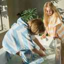TBEZY Toddler Bath Towel Poncho Thick Cotton Striped Beach Towels for Kids Gifts (2-6, Blue)