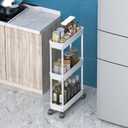 Sooyee 3 Tier Rolling Cart with Wheels, Slim Storage Cart, Under Desk Narrow Rolling Utility Cart Storage Organizer for Office Bathroom Kitchen Laundry Room Narrow Places, White, Plastic and Metal