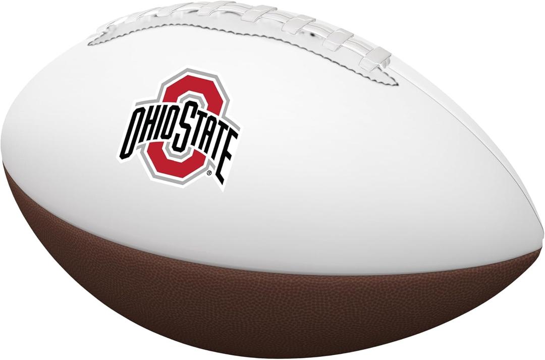 Logo Brands NCAA Official Size Autograph Football -Smooth White Panel for Nil Signatures, Display, or Nil Collecting NCAA Fan Memorabilia (Ohio State Buckeyes)