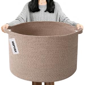 90L Extra Large Blanket Basket,Woven Rope Laundry Basket Hamper with Handles, Decorative Nursery Basket Storage Bin for Toys, Clothes Organizer, Living Room, Bedroom, Bathroom, Brown