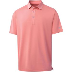 M MAELREG Mens Golf Shirts Moisture Wicking Dry Fit Business Casual Stretch Jacquard Short Sleeve Golf Polo Shirts for Men (Pink, XXL)