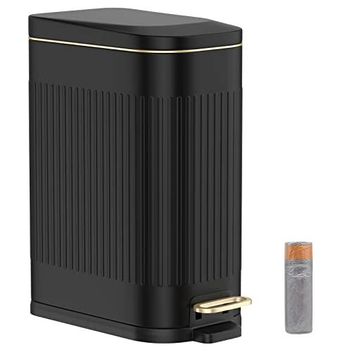 BETHEBEST 4 Gallon/15 Liter Trash Can with Soft Close Lid,Stainless Steel Trash Can with Removable Wastebasket, Rectangular Garbage Can for Bathroom,Kitchen,Office,Black