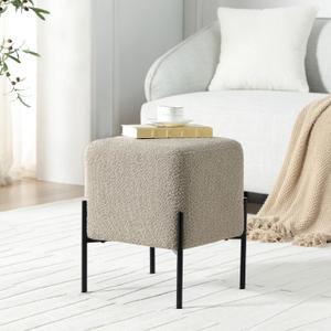Get Set Modern Boucle Ottoman Stool Vanity Stool Foot Rest Stool, Square Small Vanity Chair for Makeup Room, Footrest Stool with Metal Legs, Side Table Ottoman for Living Room, Bedroom, Walk-in Closet (Taupe)