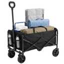 DUMOS Collapsible Wagon Cart, Heavy Duty Foldable Utility Wagon with Wheels – 220 lbs Capacity, Flexible Handle for Beach, Garden, Sports, Grocery & Camping, Black 67L