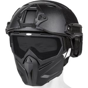 Airsoft Helmet and Mask, Full Face Mask with Detachable Goggles, Paintball Black Helmet with NVG Mount and Side Rail, Military Tactical Gear (PJ-DH-Gray)