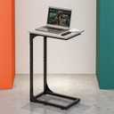 C-Shaped Side Table for Couch - Small Coffee Stand Sofa Tray Desk with Metal Frame and Waterproof Scratch Resistant, Modern End Accent for Living Room, Bedroom, Small Spaces, Greige