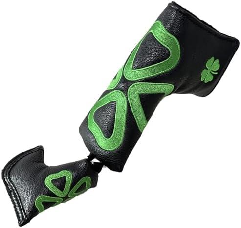 Kimpengofu Golf Club Head Covers Shamrock Putter Cover Blade Magnetic Closure Soft Synthetic PU Leather with Embroidery Lucky Clover Pattern Headcovers