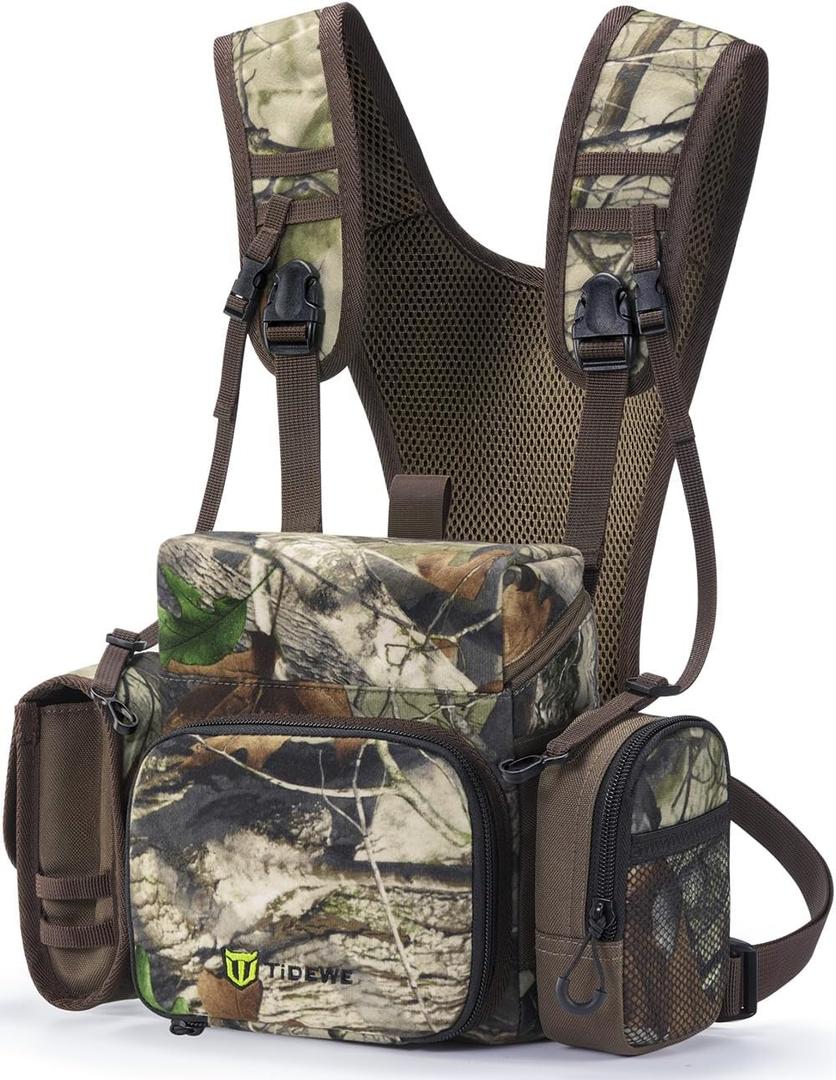 TIDEWE Binocular Harness Chest Pack with MOLLE System, 2 Detachable Pouches, Silent Magnetic Closure, Lightweight & Waterproof Bino Harness for Hunting, Hiking & Birdwatching, Next Camo G2