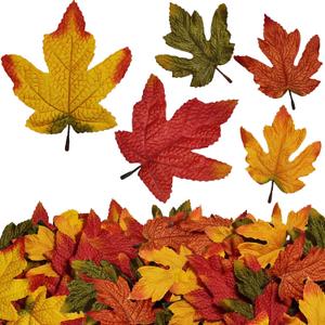50Pcs Fall Artificial Maple Leaves，Fake Fall Maple Leaves Bluk for Thanksgiving Halloween，Faux Autumn Maple Leaves for Wedding Party Harvest Season Table Decor
