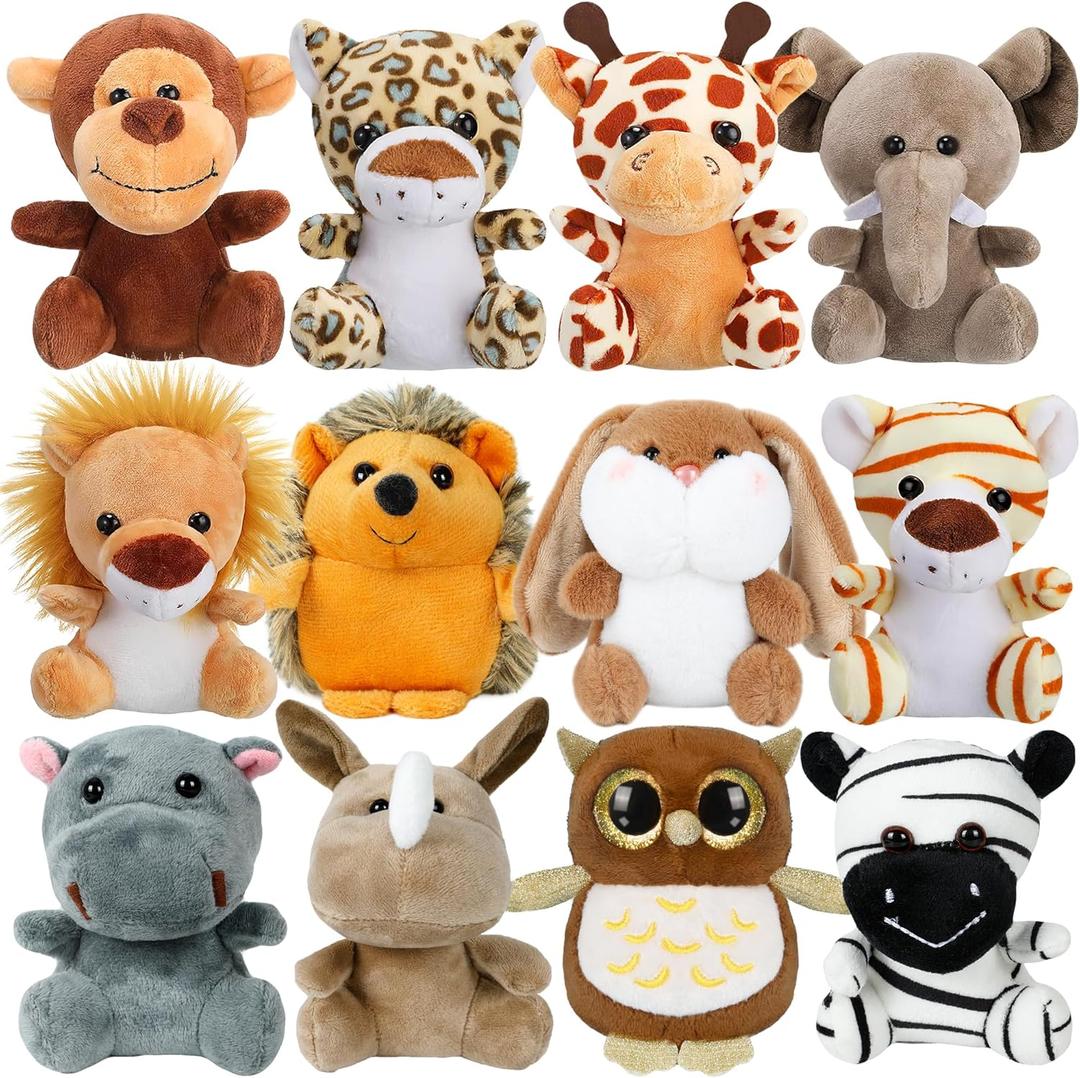 Arrozon 12 Pcs Small Stuffed Animals Bulk, 4.5 Inch Mini Stuffed Animals, Kindergarten Graduation Gifts, Classroom Keychain Plushies Toys Claw Machine Carnival Prizes, Party Favors for Kid