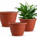 RooTrimmer 3 Pack 11 Inch Plant Pots Lightweight Planters with Drainage Holes,Durable Indoor & Outdoor Flower Pots for Garden,Patio & Home Decor(Pottery Red)