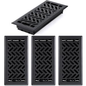 Tuanse 4 Pack 4"x10" Black Floor Register Vent Cover Heavy Duty Walkable Steel Register Vent Covers for Home Floors, Herringbone Pattern for Easy Adjust Air Flow