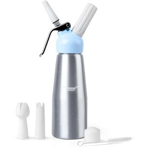 Professional Whipped Cream Dispenser Charger,Aluminum Body 1-Pint / 500 ml,Cream Maker with 3 Plastic Decorating Tips and 1 Cleaning Brush