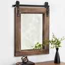AAZZKANG Rustic Wood Mirror Rectangle Decorative Wall Mirror Large 26"x18" with Frame Bedroom Living Room Bathroom Hanging Mirror (Brown)