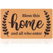 Bless This Home and All Who Enter Christian Door Mat for Front Door Outdoor Outside Entrance Porch, Religious Welcome Mats Doormats Outside, 17x30 Inches