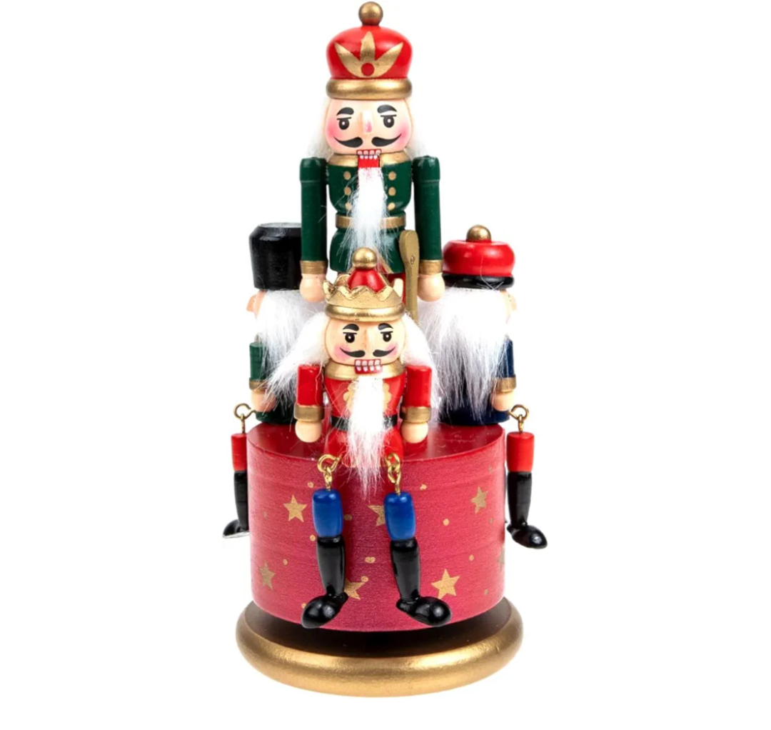 Cabilock Christmas Nutcracker Music Box Wooden Nutcracker Soldier Puppet Figures Ornament Traditional Wood Wind up Musical Box Clockwork Craft Decor for Home Office Accents Decor, Red