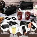 Amylove 7 Sets Groomsmen Gifts Set Wedding Proposal Gift 16 oz Beer Glass Cup Toiletry Bag and Bottle Opener Cap for Best Man PU Leather Cosmetic Bags with Zipper Greeting Card for Wedding(Black)