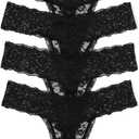 Victoria's Secret Women's Lace Thong Underwear, Panties for Women, Multi Pack (Black, S)