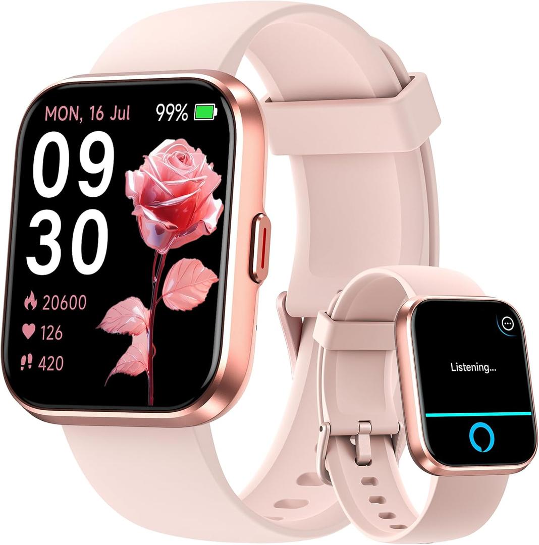 Fitpolo Smart Watches for Women Android iPhone, 1.8'' Women Smartwatch with Alexa Built-in, Bluetooth Calls, IP68 Waterproof, 7 Days Battery, Heart Rate/Sleep/SpO2 Monitor, 110 Sports Mode (Rose Pink)