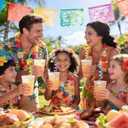 24 Reusable Drinking Straws for Summer Beach Pool Birthday Party Favors Decorations - Crazy Silly Plastic Drink Straws for Kids Tropical Hawaiian Luau Theme Party Supplies Decor, School Prizes Rewards