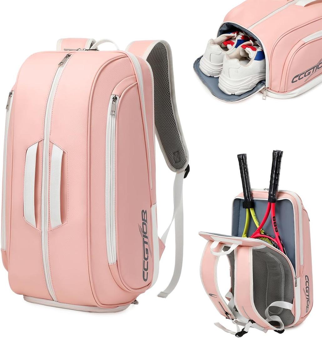 Tennis Racket Bag Pickleball Padel Backpack With Shoe Compartment, Laptop Sleeve,Fence Hook,Ball Sleeve, 12.4"L*7.87"W*20.28"H