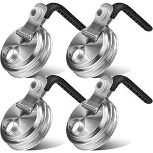 Mason Jar Pour Spout Lid Stainless Steel with Handle, Wide Mouth Pour Spout Flip Cap Lids for Mason Jars, Anticracking Leak Proof Seal Cover Airtight for Drinking Salad Dressing & Food Storing(4PCS)