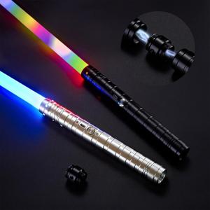 SANCO Metal Hilt Dueling Light Up Sabers - 2 Pack RGB 15 Colors Type-C Rechargeable Power Swords with 31 Light Effects & Motion-Sensing FX, Glowing Toys for Halloween Cosplay, Gifts for Kids & Adults