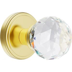 Crystal Glass Door Knobs Interior, Passage Round Gold Door Knobs for Hall and Closet, Polished Brass