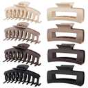 TOCESS Large Hair Claw Clips for Women Girls, 8PK Neutral Matte Jumbo Square Hair Clips for Thick, Thin, Long, Short, Curly Hair, Big Jaw Clip Set for Daily Use (Assorted C.Black, Brown, Beige, Khaki)
