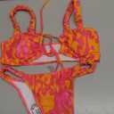 Falainetee Women's Floral Print Bathing Suit Ruffle Trim Tie Back Swimsuit Bikini Set 2 Piece (Small, Red)