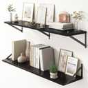 Floating Shelves 48 Inch Long, 10" Deep Floating Shelves, Black Wall Shelves 48 x 10, Set of 2, Wide Large Display Storage Shelves for Bathroom, Living Room, Rustic Wood Shelves with Brackets