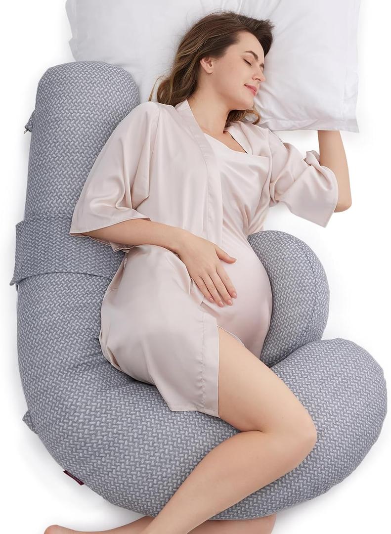 Momcozy Pregnancy Pillow,Original F Shaped Maternity Pillow for Pregnant Women with Adjustable Wedge Pillow, Full Body Support Pregnancy Pillows for Side Sleeping with Velvet Cover, Light Grey (Dark Gray)