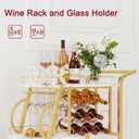 Bar Cart, Gold Bar Carts for The Home, Serving Cart with Wine Glass Holder, 3-Tier Drink Carts with Wheels, Rolling Beverage Trolley for Kitchen, Dining, Living Room (Gold & Marbleized White), 16.65"D x 35.43"W x 36.06"H