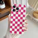 Skyseaco Compatible with iPhone 16 Pro Max Case Cute Checkerboard Checkered Pattern Design Soft Slim TPU Phone Case Shockproof Full Camera Protection for Women Girls - Hot Pink