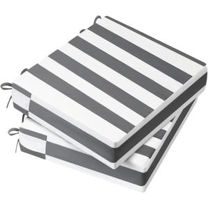 AAAAAcessories Outdoor Seat Cushions for Chairs, Waterproof, Fade-Resistant, 20" x 20" x 3", Patio Furniture Replacement Cushions, Set of 2, Gray Cabana Stripe