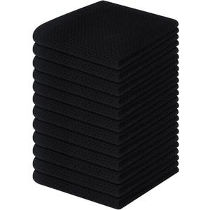 Homaxy 100% Cotton Waffle Weave Kitchen Dish Cloths, Ultra Soft Absorbent Quick Drying Dish Towels, 12 x 12 Inches, 12-Pack, Black