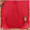 16x10FT Red Backdrop Curtains for Wedding Parties, Wrinkle Free Polyester Photography Backdrop Drapes for Wedding Baby Shower Birthday Parties Stage Background Stand Decorations 4x10ft, 4 Panels