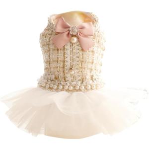 AZA Dog Princess Dresses for Small Dogs Lolita Clothes Lace Tweed Costume Pet Girl Cute Coat Outfits Fall Costumes (Small,White)