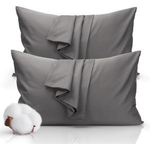 Queen Size Pillowcase Set - 500 Thread Count, 100% Cotton Sateen, 20" x 30" Set of 2 Pillow Covers, Cooling, Breathable, Soft for Ultimate Sleep Pillows Not Included Gray