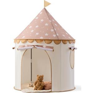 Tiny Land Kids Play Tent Khaki Castle Tent for Kids Indoor, Neutral Toddler Tent for Girls & Boys, Portable Playhouse for Imaginative Play, Toys Gifts for 2 Year Old Girl & Boy